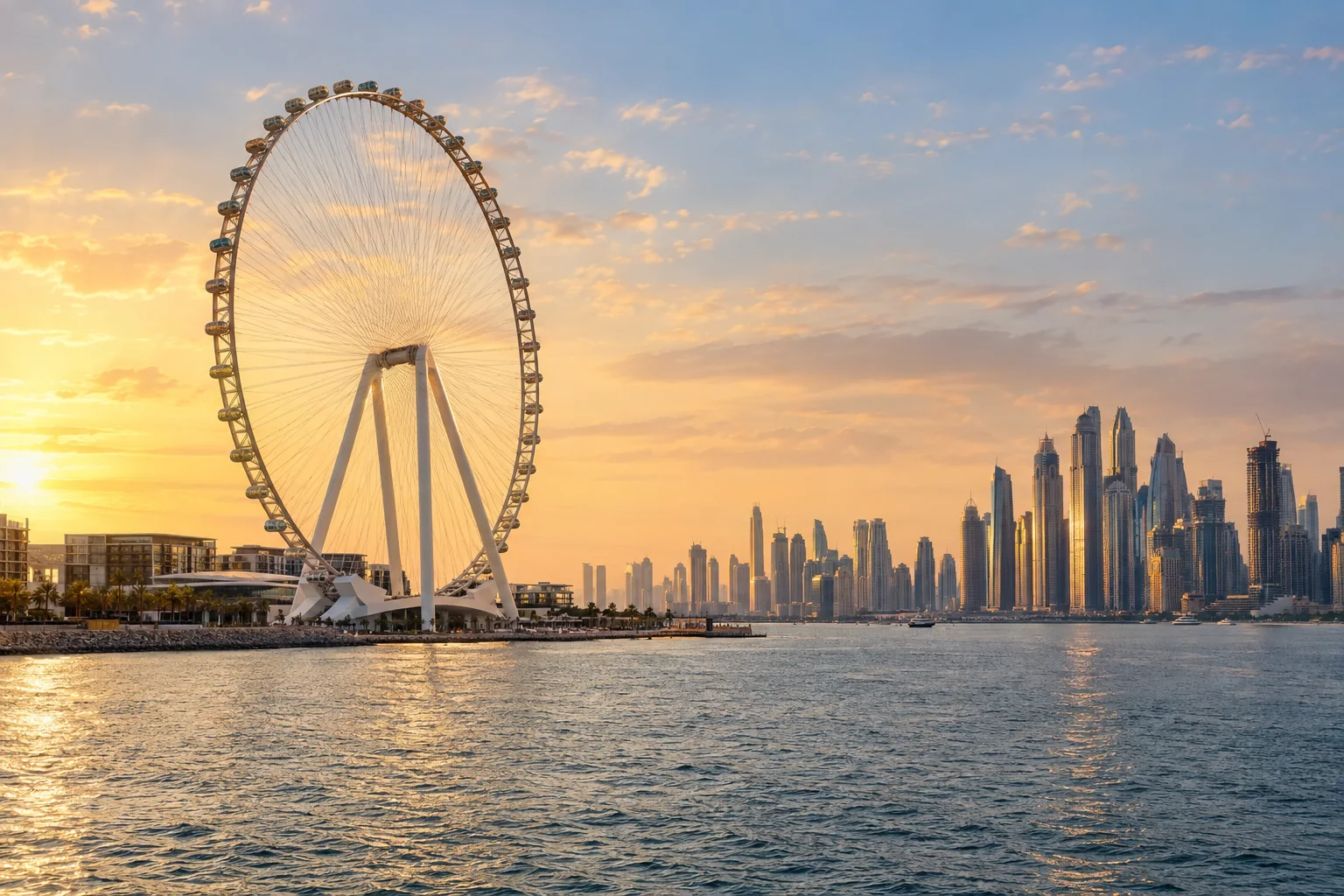 Ain Dubai observation wheel on Bluewaters Island with the Marina skyline beyond (AI-generated image)